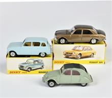 Dinky Toys, Peugeot 504, Renault 4L & Citroen 2 CV