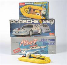 Schuco, Porsche 928, Schlauchboot + Polizeiboot