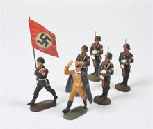 Elastolin, 4 Wachsoldaten, Fahnenträger + A.Hitler