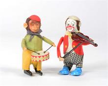 Schuco, Clown mit Geige + Affe mit Trommel