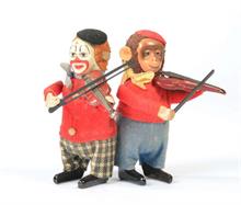Schuco, Clown mit Geige + Afffe mit Geige
