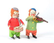 Schuco, Clown mit Geige + Clown mit Trommel
