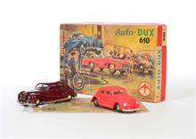 Dux, Auto Dux Kasten 610 mit VW (rot) + Limousine (bordeauxrot) + 1 Broschüre Dux Flugzeuge