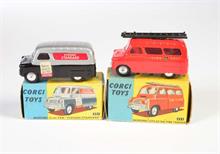 Corgi Toys, Bedford Dornmobile "Evening Standard" Dach silber/schwarz + Bedford Feuerwehr rot