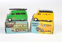 Corgi Toys, Bedford Utilecon AFS mit getrennter Scheibe, grün + Bedford Road Service mit ungetrennter Scheibe