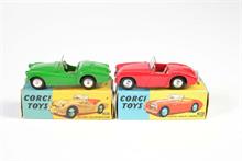 Corgi Toys, Austin Healy 100-4, rot mit glatten Felgen + Triumph TR 2, grün