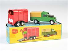Corgi Toys, Landrover mit Pferdeanhänger + glatten Felgen, grün/beige + rot/schwarz