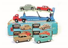 Corgi Toys, Carrimore Car Transporter Set mit 4 PKW (amerikanische Version) GS 1