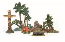 Elastolin, Palmengruppe, Tannengruppe, Felsen, Brunnen, Feuer + Totempfahl