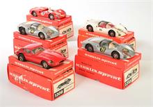 Märklin Sprint, 2x Sportwagen 1316, Porsche Carrera 1302, Jaguar E Type 1308 + Sportwagen 1317