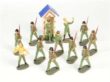 Elastolin, 12 Militärfiguren + Wachhaus