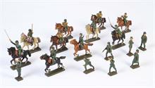Lineol, 7 Soldaten + 10 Reiter zu Pferd