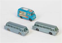 Lesney, Leyland, Eiswagen + 2 Reisebusse