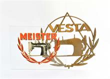 Vesta Nähmaschinen Metallschild + Meister Nähmaschinen Glasschild