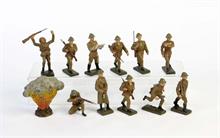 Lineol, 11 Japanische Soldaten + Granateinschlag