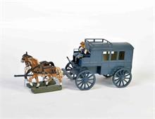 Lineol, Wagen mit 2 Pferden + Figur