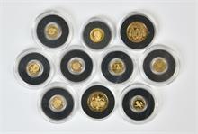 Kl. Konvolut von modernen Goldmünzen und Goldmedaillen. 10 Stück
