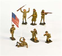 Lineol, 7 Soldaten USA mit Fahne