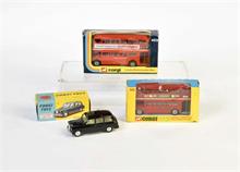 Corgi Toys, 2x London Bus 468/469 + Austin Taxi 418