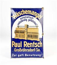 Emailleschild "Wäschemangel Paul Rentsch Großröhrsdorf"