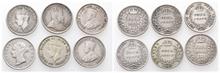 Großbritannien, 4 Pence 1891, 1903, 1916 (West Indien) und 4 Pence 1918, 1942, 1944 (Guayana) Gesamt: 6 Stück