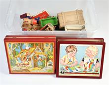 Konvolut Spiele, Holzspielzeug, aus dem Bestand eines ehemaligen Spielwarenvertreters