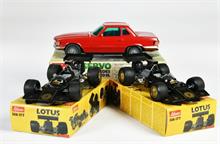 Schuco, 2x Lotus Formel Rennwagen + Servo Mercedes 350 SL