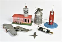 Arnold HM, 5 verschiedene Teile: Ventilator, kleine Halle, Flugzeugflügelteile, Handdrückspiel und el. Metronom