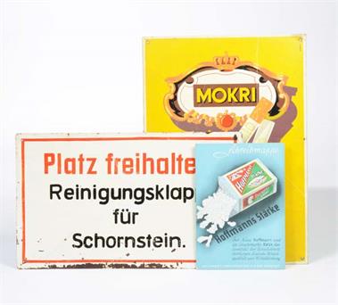 2 Schilder "Mokri" + "Platz frei Halten" + Schreibmappe "Hoffmanns Stärke"