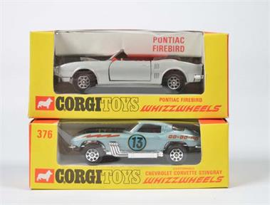 Corgi Toys, Pontiac Firebird Nr. 343 + Chevrolet Corvette Stingray Nr. 376