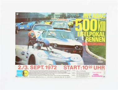 4 Plakate "Int. ADAC 500km Eifelpokal Rennen" 1972, "Int. ADAC 24 Stunden Rennen Nürburgring"1972, "Int. ADAC 24 Stunden