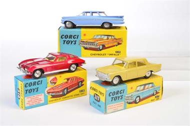 Corgi Toys, Fiat 1800, Corvette, Chevrolet Impala