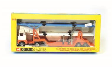 Corgi Toys, Scamnell Autotransporter 3 Deck (weiß, orange + blau)