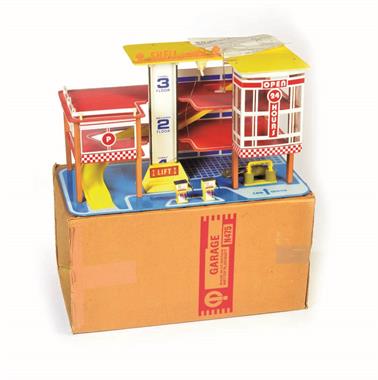 Corgi Toys, Mettoy Playcraft Parkhaus/Tankstelle mit Karton