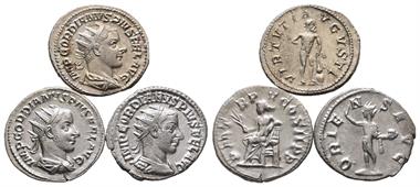 Römische Kaiserzeit, Gordianus III. 238-244 n. Chr., Antoniniane, 3 Stück