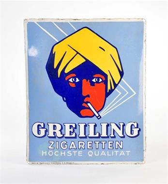 Emailleschild "Greiling Zigaretten"