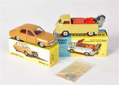 Corgi Toys, VW Breakdown Truck + Dinky Toys, Renault 12