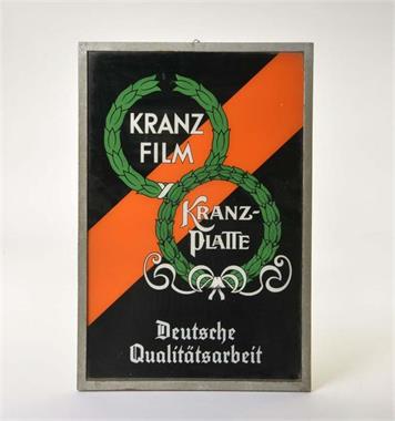 Glasschild, "Kranz Film, Deutsche Qualitätsarbeit"