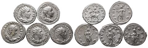 Römische Kaiserzeit, kl. Konvolut Antoniniane verschiedener Kaiser des 3. Jhd. n. Chr. 5 Stück