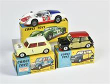 Corgi Toys, Porsche Carerra & 2x Mini Cooper