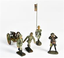 Lineol, Soldaten mit MG, Fahnenträger und Panzergrenadier