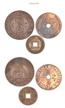 Frankreich Indochina, Cent (2x), 2 Sapeque 1886, 1900, 1888