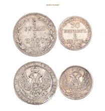 Russland für Polen.Nikolaus I., 1825-1855, 3/4 Rubel 1841 und 30 Kopeken 1838