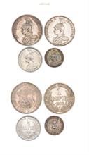 Deutsch-Ostafrika, Rupie (2x), 1/2 Rupie, 1/4 Rupie, 1901, 1906, 1910, 1891