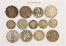 Sammlung von Münzen des Kaiserreichs aus Baden, Bayern und Preussen. Darunter: 6x 5 Mark, 3x 3 Mark und 4x 2 Mark,