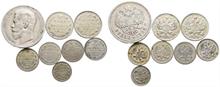 Russland, Lot von Silbermünzen, darunter 1 Rubel von 1898