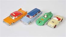 Dinky Toys, Connaught (236), Austin Healy (109), Plymouth Plaza + Fiat 1800 (548)