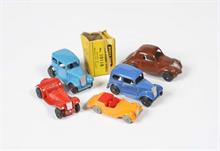 Dinky Toys, 5 Miniaturautos + Ersatzreifen