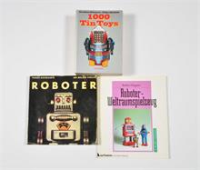 3 Bücher Roboter + Blechspielzeug