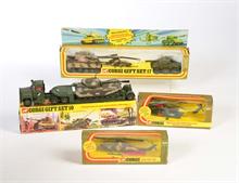Corgi Toys, 2x Tanktransporter mit Panzer, Military Set, Bell AG-IG Armee Hubschrauber + US Army Helicopter